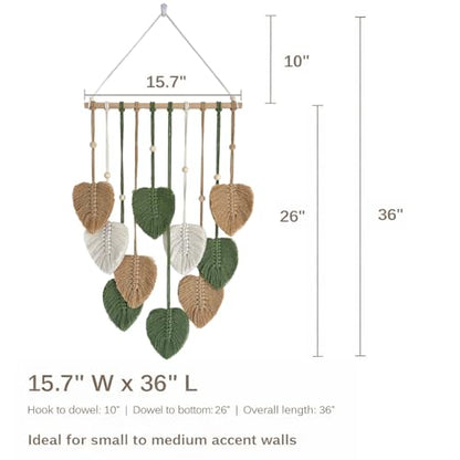 TUDRUKU Macrame Wall Hanging, Green Leaf Boho Wall Decor, 15.7 x 36 in - color: Green