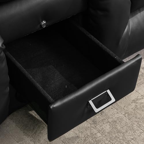 URRED Power Loveseat Recliner Sofa with Massage and Heat, Wall Hugger Reclining Loveseat with Console, RV Couch Home Theater Seating with LED Lights for Living Room (Black, 67" - 2 Seats) - color: Black, size: 67" - 2 Seats