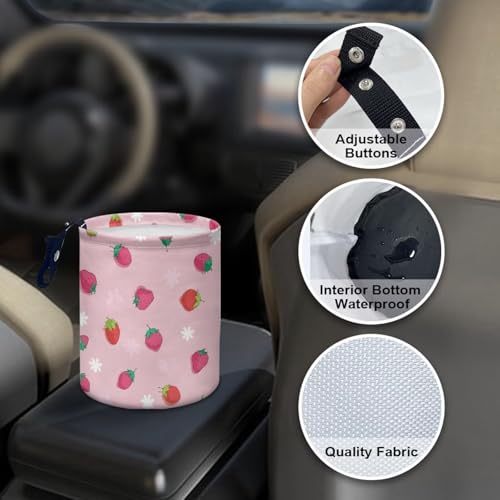 Renewold Car Trash Can for Most SUV Sedan Truck Van Car Trash Bag Bin Pink Red Strawberry Hanging Automotive Garbage Cans Vehicle Trash Storage Bag for Camping Picnic Trip Beach Waterproof - color: Pink Red Strawberry