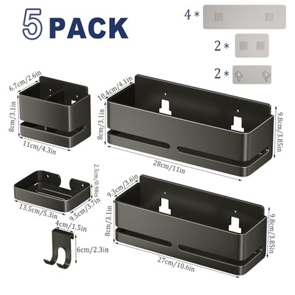 Bathroom Shower Caddy (5-piece Set Storage Rack), wall-Mounted Shelf with soap Dish and Toothbrush Holder, no Drilling Required, Ideal for Bathroom Storage and Also Suitable for Kitchen (Grey) - size: Grey-5-piece set