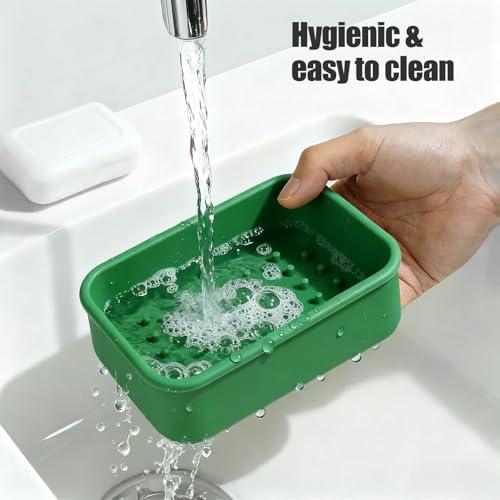 OTHIX Large Leakproof Travel Soap Case for 10 oz Bar Soap, Silicone Soap Container Compatible with Duke Cannon Style Big Bars, Tight-Seal Soap Box for Gym, Camping, Bathroom, Truck Drivers((Green) - color: Green