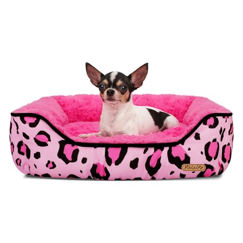Rectangle Washable Dog Bed for Large, Medium & Small Dogs – Soft Calming Puppy Beds, Durable Warm Pet Sofa with Non-Slip Bottom for Indoor Use.Pink S Size (18.9"x18.9"x6.3") - color: Pink, size: Small(18.9"x18.9"x6.3")