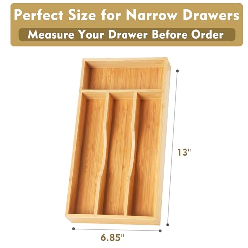 Upassion Bamboo Kitchen Drawer Organizer, 7 Inch Silverware Utensil Holder for Small Drawer, Wood Silverware Organizer for Cutlery - size: 7 x 13 inch (4 Slots)