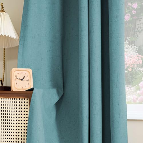 H.VERSAILTEX Linen Look 100% Blackout Curtains 45 Inches Long for Bedroom Full Light Blocking Rod Pocket 42 Inches Wide Linen Textured Thick Window Curtain Drapes with White Backing, Teal, 2 Panels - color: Teal, size: 42"W x 45"L (Pack of 2)