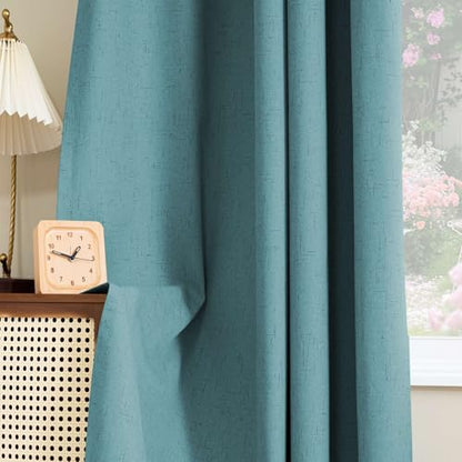 H.VERSAILTEX Linen Look 100% Blackout Curtains 45 Inches Long for Bedroom Full Light Blocking Rod Pocket 42 Inches Wide Linen Textured Thick Window Curtain Drapes with White Backing, Teal, 2 Panels - color: Teal, size: 42"W x 45"L (Pack of 2)