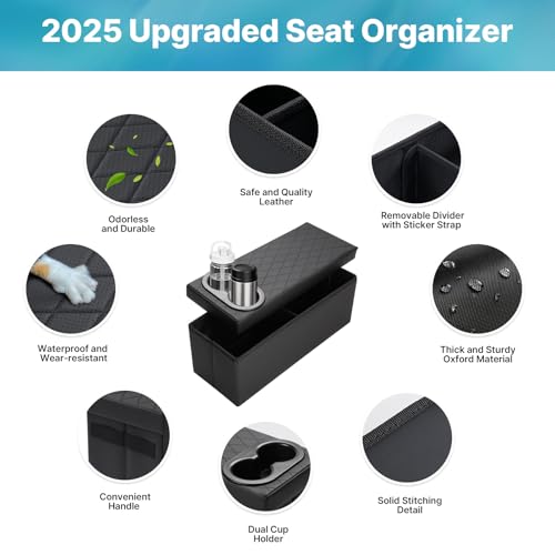 Mixsuper Liner Car Seat Organizer for Kia Telluride 2020-2026 Center Console Organizer with Cup Holders for Telluride, Kids Toys Baby Supplies Dog Toy Box Storage Bin Travel Accessories