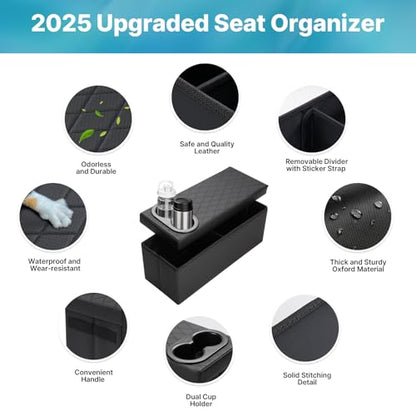 Mixsuper Liner Car Seat Organizer for Kia Telluride 2020-2026 Center Console Organizer with Cup Holders for Telluride, Kids Toys Baby Supplies Dog Toy Box Storage Bin Travel Accessories