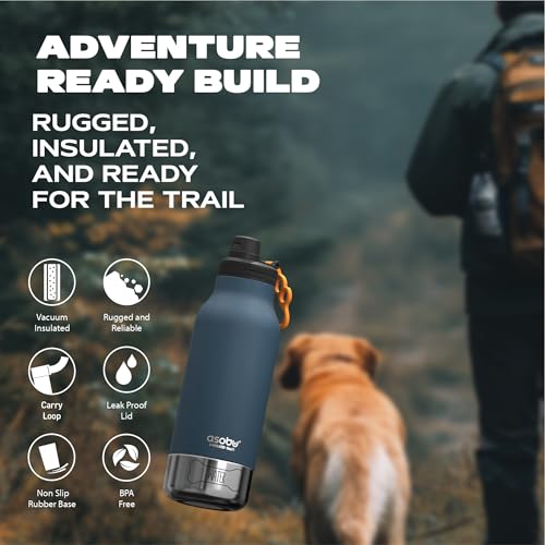 asobu Dog Barky Bottle – Insulated Stainless Steel Water Bottle with 2 Removable Dog Bowls for Food, Treats & Water – Pet-Friendly Travel Bottle for Hiking, Road Trips & Outdoor Adventures - color: Blue