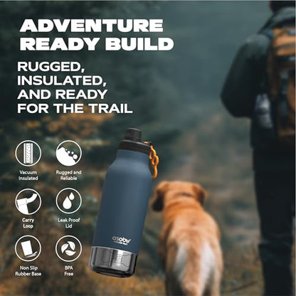 asobu Dog Barky Bottle – Insulated Stainless Steel Water Bottle with 2 Removable Dog Bowls for Food, Treats & Water – Pet-Friendly Travel Bottle for Hiking, Road Trips & Outdoor Adventures - color: Blue