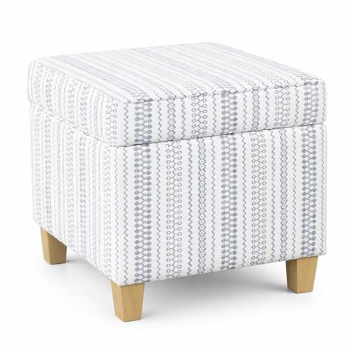 HomePop Home Decor | K7342-F2359 |Classic Square Storage Ottoman with Lift Off Lid | Ottoman with Storage for Living Room & Bedroom, Blue Stripe Large - color: Blue