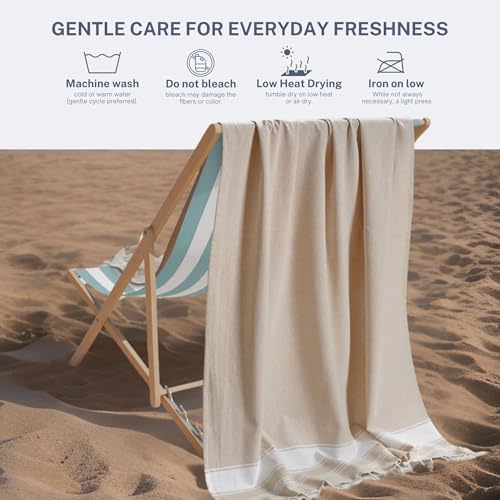 Cotton Turkish Beach Towel with Towels Oversized 36"x72" Pool Absorbent Extra Large Quick Dry Sand Travel Towel (Beige, 4 Pack) - color: Beige, size: 4 Pack