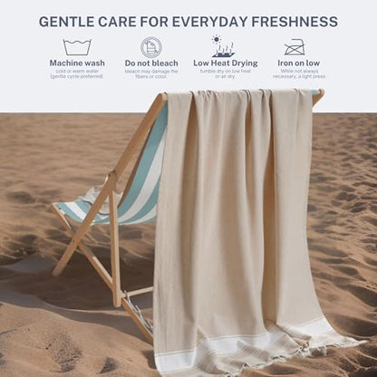 Cotton Turkish Beach Towel with Towels Oversized 36"x72" Pool Absorbent Extra Large Quick Dry Sand Travel Towel (Beige, 4 Pack) - color: Beige, size: 4 Pack