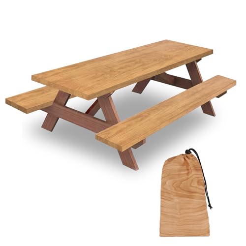 8ft Picnic Table and Bench Cover, Camping Essentials RV Gear, 96 in Waterproof Windproof Outdoor Elastic All Around Tablecloth, Fitted Rectangle Tables and Seats, Wood Grain - color: Wood Grain, size: 96"