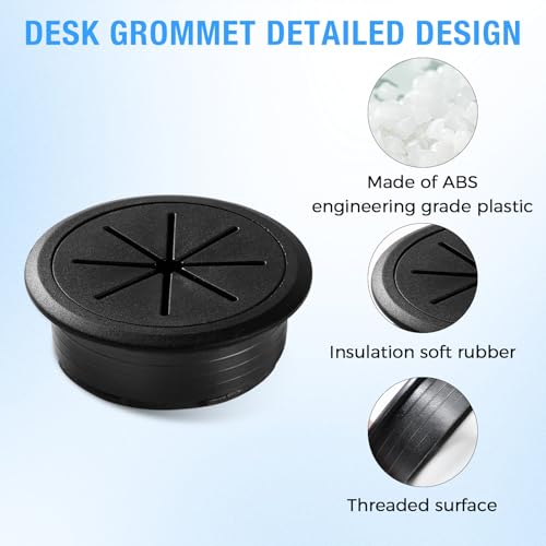 Desk Grommet 2-3/8" (60 mm), Desk Hole Cover for Cables Black, Cable Grommet ABS Plastic, Desk Hole Grommet for Office and Home Table Cable, Detachable & Flexible Cable Cord Organizer-2 Pcs - size: 2-3/8"(60 mm)-2Pcs, style: Black