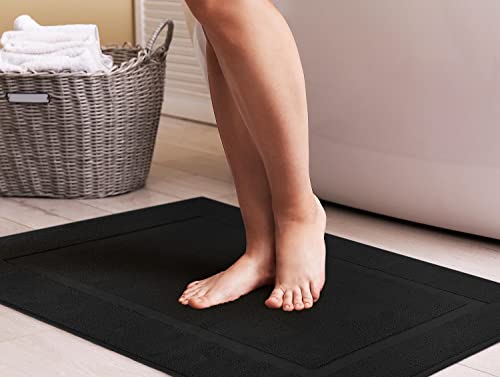 Utopia Towels Cotton Banded Rug, Bath Mats, Not a Bathroom Rug, 21 by 34 Inches, 100% Ring Spun Cotton, Highly Absorbent Shower Bathroom Floor Mat, Black, 2 Pack - color: Black