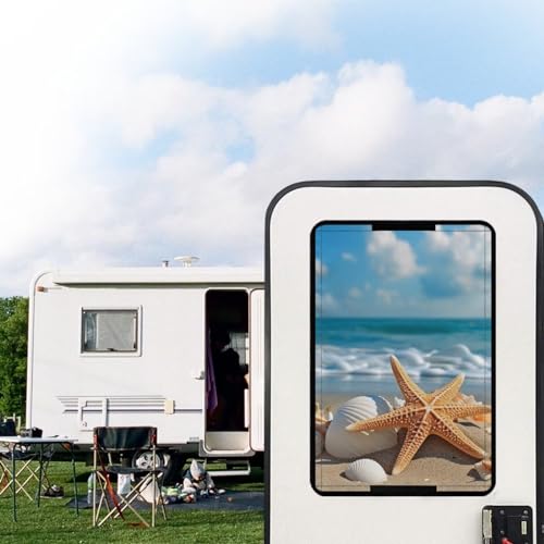 Beach Starfish RV Blackout Window Cover Universal for Camper Foldable RV Door Window Shade Cover 16x25 Rectangular Trailer Window Cover RV Blackout Window Cover UV Protection - color: Beach Starfish