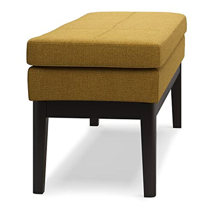 SIMPLIHOME Carlson Ottoman Bench - 45 inch Wide Upholstered Vegan Leather Rectangle Ottoman in Marigold, Mid Century Modern Bench for Bedroom, Entryway or Living Room with Padded Seat - color: Marigold, style: Ottoman Bench