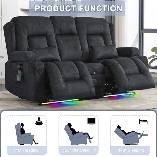 URRED Power Loveseat Recliner Sofa with Massage and Heat, Wall Hugger Reclining Loveseat with Console, RV Couch Home Theater Seating with LED Lights for Living Room (Dark Grey, 67" - 2 Seats) - color: Dark Grey, size: 67" - 2 Seats