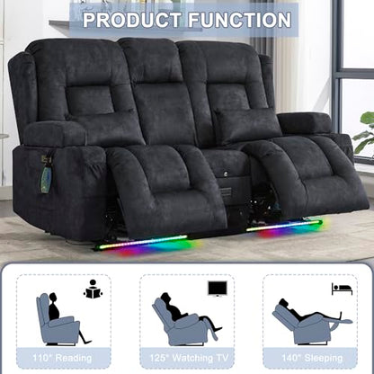 URRED Power Loveseat Recliner Sofa with Massage and Heat, Wall Hugger Reclining Loveseat with Console, RV Couch Home Theater Seating with LED Lights for Living Room (Dark Grey, 67" - 2 Seats) - color: Dark Grey, size: 67" - 2 Seats