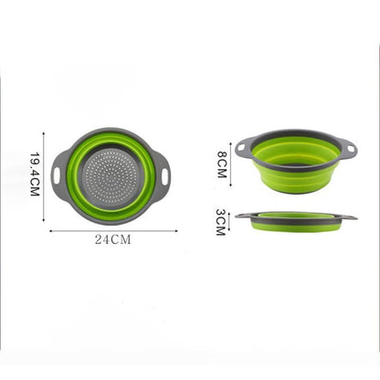 2pcs Collapsible Colander, Round Green Set Folding Silicone strainers for Kitchen, Collapsible Funnel Suitable for Draining Pasta, Vegetables and Fruits, Small
