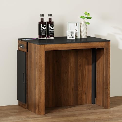 Extendable Dining Table with Storage, Transformer Extra Console Table for 1-12 People, Folding Space Saving Dining Room Table with Built-in Outlet for Homes, Apartments, Walnut Black - color: B1 Walnut Black