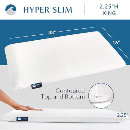 Bluewave Bedding Hyper Slim Gel Memory Foam Pillow for Stomach and Back Sleepers - Thin, Flat Design for Cervical Neck Alignment and Deeper Sleep (2.25-Inches Height, King Size) - style: 2.25"H Hyper Slim (King)