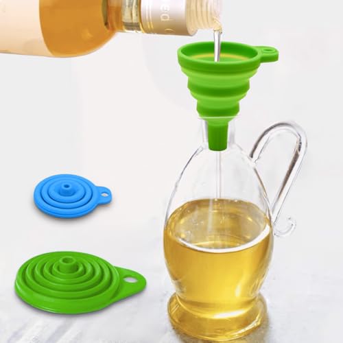 Kitchen Funnel Set 2 Pack, Small and Large, Kitchen Gadgets Accessories Foldable Silicone Collapsible Funnels for Filling Water Bottle Liquid Transfer Food Grade(Green,Blue) - color: Green+Grey
