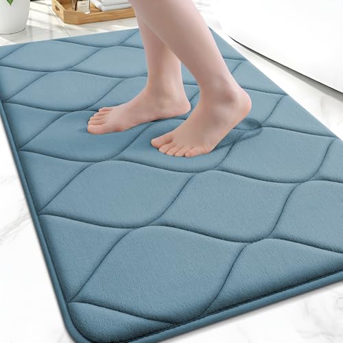 Smiry Memory Foam Bath Mat 24"x16", Ultra Soft Non-Slip Bathroom Rug, Plush Water Absorbent Quick Dry and Machine Washable Floor Mat for Shower, Tub & Home Decor, Airy Blue - color: Airy Blue, size: 24"x16"