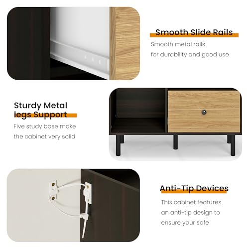 Manora Narrow Small Coffee Bar Cabinet with Drawers, Wooden Mini Sideboard Buffet Cabinet with Storage, Compact Kitchen Island & Corner Island for Kitchen, Dining Room, Coffee Station, Black