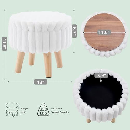 Wimarsbon Storage Ottoman, Modern Round Footrest with Soft Padded Seat, Teddy Velvet Footstool with Wood Legs, Accent Small Table or Plant Stand for Hallway, Living Room (White) - color: White