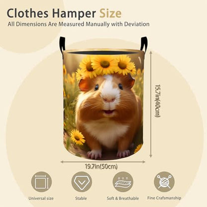 Sunflower Guinea Pig Laundry Basket Hamper for Boys Girls Kids Adults, Foldable Waterproof Oxford Clothes Storage Bin, Pet Organizer for Bedroom Bathroom Room Decor 19.7"x15.8" - style: Guinea Pig01