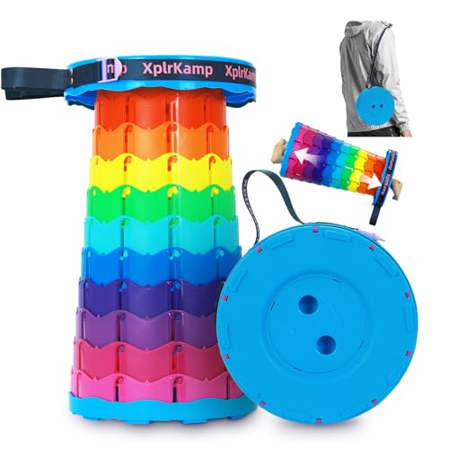Folding Collapsible Stool Chair, Upgraded Lightweight Portable Seat for Adults, Telescoping Foldable Stools for Camping, Hiking, Fishing, Traveling, Outdoor/Indoor (Rainbow, 1Pack) - color: Rainbow