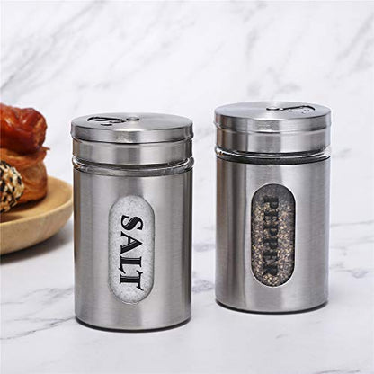 Salt and Pepper Shakers Stainless Steel and Glass Set (silver) - color: Silver