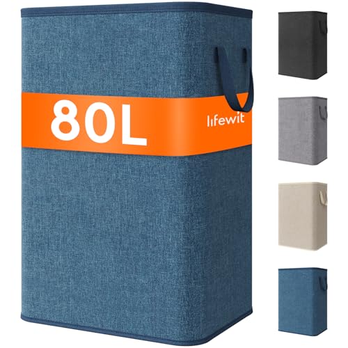 Lifewit 80L Large Tall Laundry Hamper, Collapsible Laundry Basket with Handles, Foldable Clothes Hampers for Laundry, Portable Dirty Clothes Hamper for Dorm College Bedroom Bathroom, Dark Blue - color: Dark Blue, size: 80L
