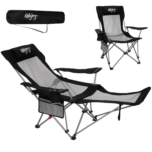 #WEJOY 2-in-1 Reclining Camping Chair with Footrest for Adults Folding Lounge Chair with Adjustable Backrest Lightweight Camping Chairs Heavy Duty Camp Chairs for Outdoor - color: Black Grey