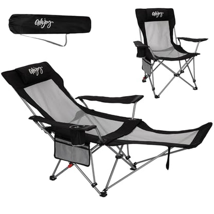 #WEJOY 2-in-1 Reclining Camping Chair with Footrest for Adults Folding Lounge Chair with Adjustable Backrest Lightweight Camping Chairs Heavy Duty Camp Chairs for Outdoor - color: Black Grey