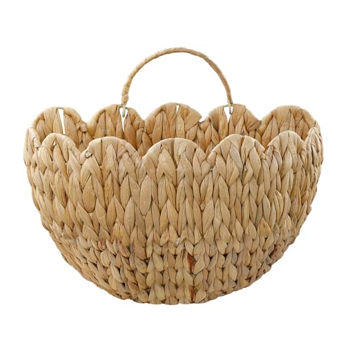 Coeusy Water Hyacinth Hanging Basket, Scalloped Wall Basket with Handle, Wicker Hanging Wall Basket for Door,Nursery,Home Decor - color: Water Hyacinth (With Handle)