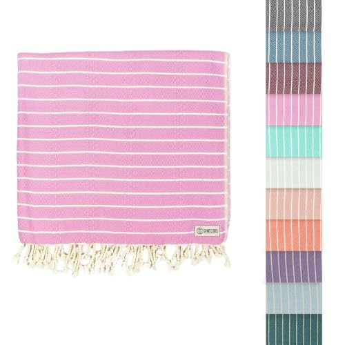 Sand Cloud Turkish Beach Towel - Sand Resistant - 100% Certified Organic Turkish Towel - Quick Dry Towel for Beach, Picnic, Blanket or Bath Towel - As Seen on Shark Tank - Gocek (Pink) - color: Pink, size: 37x69