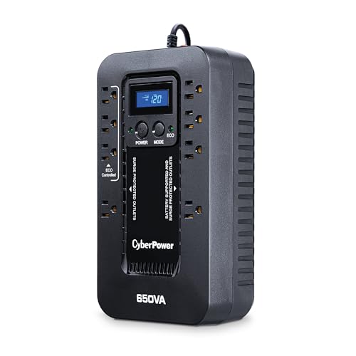 CyberPower EC650LCD Ecologic UPS Battery Backup and Surge Protector, 650VA/390W, 8 Outlets, ECO Mode, Compact, UL Certified - style: 650VA LCD