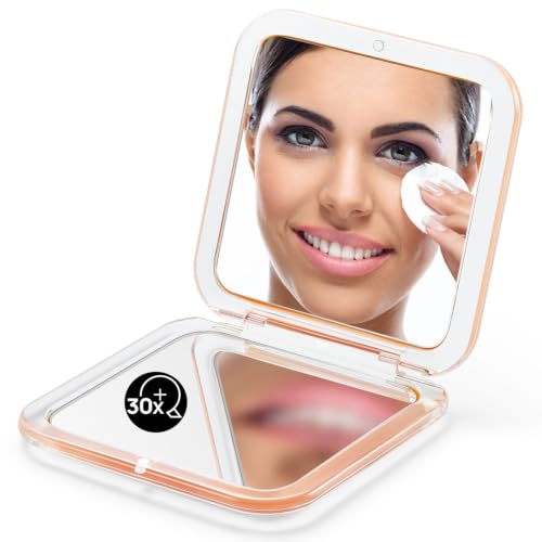 OMIRO Folding Compact Mirror, 1X/30X Magnification 3½” Pocket Size Square Hand Mirror for Travel Makeup (Peach Fuzz) - color: Peach Fuzz-30x