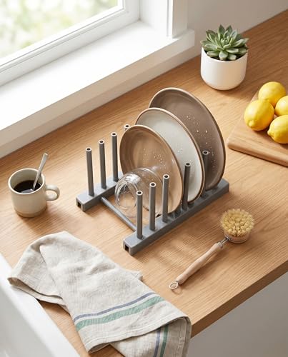 Rengue Plate Organizer, Dish Drying Rack Removable Plate Stand 6.7x4.7x3.7 Inches ABS Plastic Space Saving for Small Kitchen Countertops Gray - color: Gray