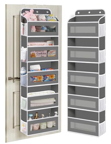 KYEVIS Over The Door Organizer, 5 Shelves Closet Door Hanging Organizer with 10 Mesh Pockets, Nursery Closet Organizer, Baby Essentials, Dorm Room Essentials for Girls - color: A Dark Gray, size: 2 Pack