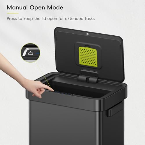 EKO Deluxe Mirage-T 50 Liter / 13.2 Gallon Touchless Rectangular Motion Sensor Trash Can, Matte Black Stainless Steel Finish - size: Deluxe 50L - Matte Black