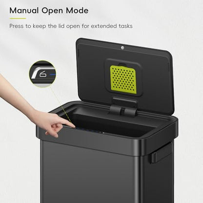 EKO Deluxe Mirage-T 50 Liter / 13.2 Gallon Touchless Rectangular Motion Sensor Trash Can, Matte Black Stainless Steel Finish - size: Deluxe 50L - Matte Black
