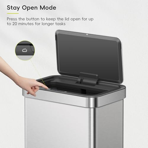 EKO Nova Sensor Trash Can, 21 Gallon/80 Liter Stainless Steel Rectangular Touchless Motion Sensor Trash Can, Matte Metallic - size: Nova 80L - Matte Metallic