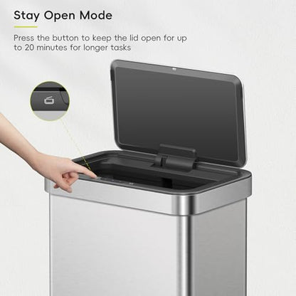 EKO Nova Sensor Trash Can, 21 Gallon/80 Liter Stainless Steel Rectangular Touchless Motion Sensor Trash Can, Matte Metallic - size: Nova 80L - Matte Metallic
