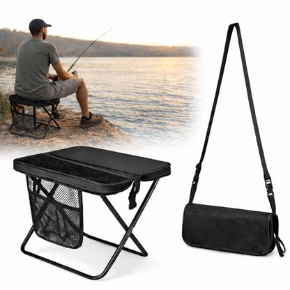 Foldable Stool with Carrying Bag,Compact Folding Chair with Shoulder Strap, Lightweight Outdoor Seat for Fishing, Camping, Hiking, Garden, Beach, Sports Games, Festivals (Black) - color: Black