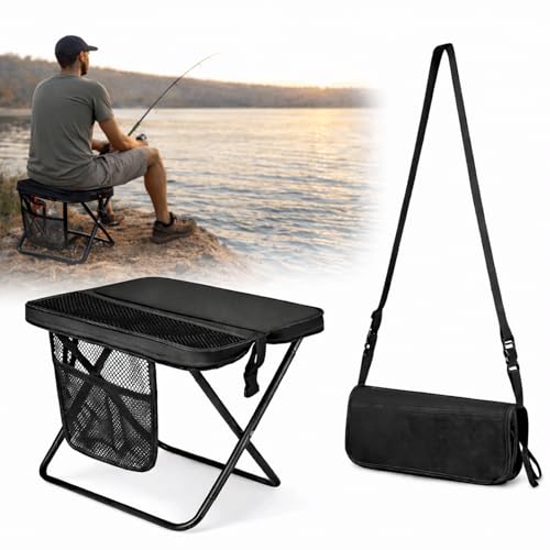 Foldable Stool with Carrying Bag,Compact Folding Chair with Shoulder Strap, Lightweight Outdoor Seat for Fishing, Camping, Hiking, Garden, Beach, Sports Games, Festivals (Black) - color: Black