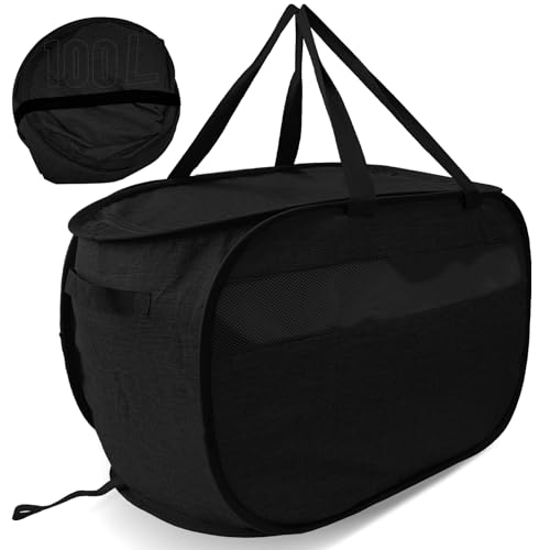 Upgraded 100L Extra Large Mesh Pop Up Laundry Hamper with Lid & Handles, XL Foldable Dirty Clothes Basket for Home Dorm Closet Storage, Portable Laundry Bin, Black. H - color: Black, size: Horizontal - lid