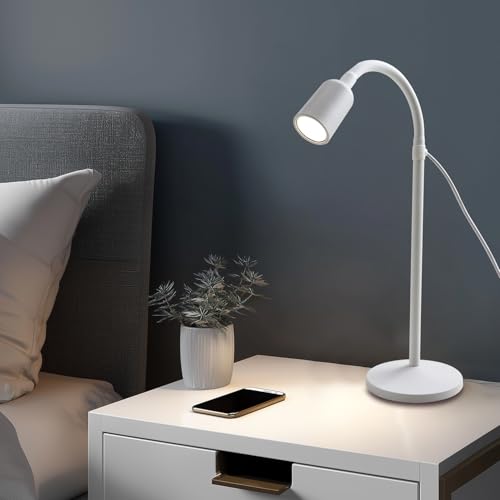 DAMI Dimmable LED Desk Lamp USB Powered, 3 Color Modes Flexible Gooseneck Reading Light, Eye-Caring Small Table Lamp for Home Office Study Bedroom Dorm Bedside - White - color: White